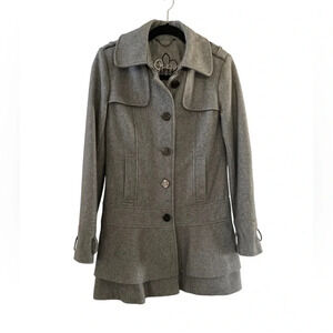Guess Wool Blend Pea Coat Women’s S Grey Winter Longline Classic Dressy Flare
